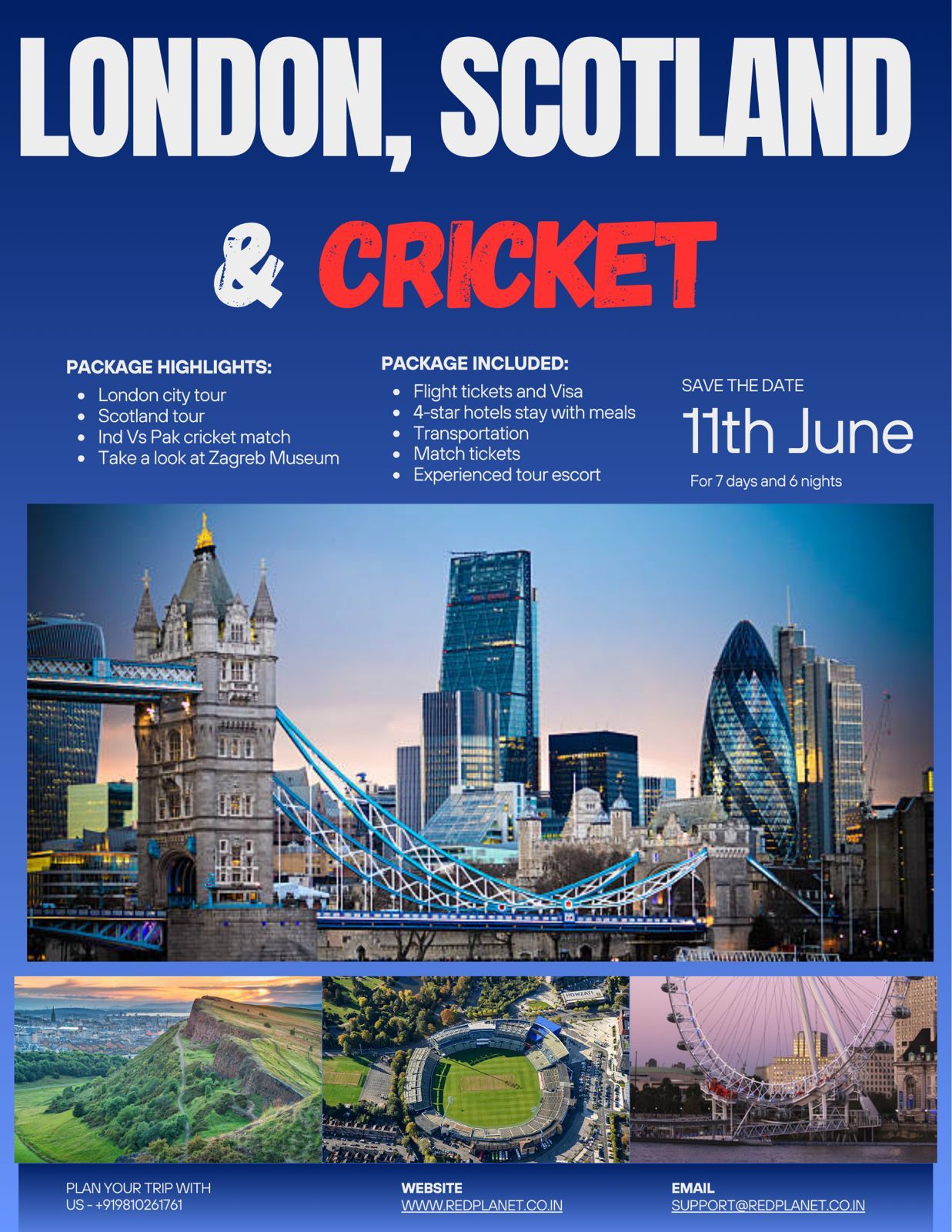 London, Scotland & Cricket Package